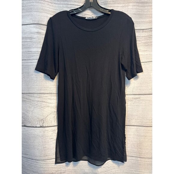 BCBGeneration Black Short Sleeve Layered Tunic Top With Sheer Bottom Panel Size - Picture 1 of 3